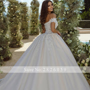 Lceland Poppy A Line Boat Neck Wedding Dresses 2023 Floor Length Beaded Lace Appliques Bridal Gowns with Cathedral Train