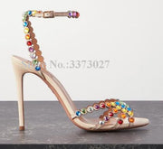 Fashion Colorful Crystal Woman Sandals Shoes New Stiletto Heel Lady Summer High Heels Sexy Female Rhinestone Wedding Shoes