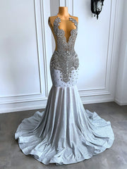 Silver Diamond Mermaid Prom Dress 2023