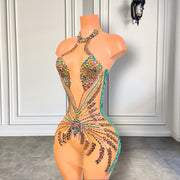Dazzling Colorful Crystal Cocktail Gown