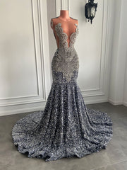 Silver Crystals Mermaid Prom Dress