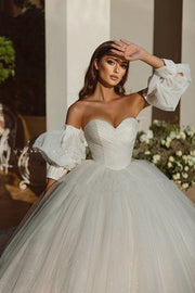 Elegant Saudi Arabia Shiny Wedding Dress Ball Gowns Glitter Tulle Sweetheart Bride Dresses Robe De Mariee Wedding Gowns 2023