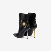 Sexy Metal Lock Decorate Ankle Boots Women Gold Stiletto High Heel Pointed Toe Short Booties Fashion Zipper Boots
