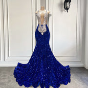 Royal Blue Silver Beaded Prom Dress