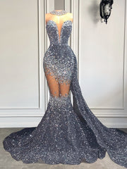 Silver Diamond Mermaid Prom Dress