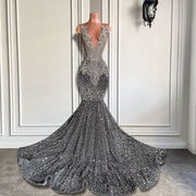 Silver Crystals Mermaid Prom Dress