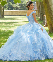 Light Blue Sweet 16 Quinceanera Dress Off Shoulder Appliques Sequins Flowers Princess Party Gown Vestidos De 15 Años