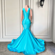 Light Blue Mermaid Sparkly Silver Beading Prom Dress