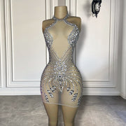 See Through Sexy Women Cocktail Gowns Sparkly Silver Formal Occasion Homecoming Birthday Party Gowns