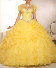 Real Photos Organza Ruffled Lime Green Dress for 15 Years Diamond Beaded Ball Gown Quinceanera Dresses In Stock DH9929