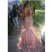 Sexy Mermaid High Neck Dusty Pink Prom Dresses 2020 Cut-out Top Beaded Sequined Long Formal Evening Party Gowns