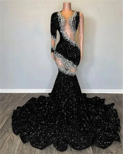 Black Velvet Sequin Mermaid Prom Dress