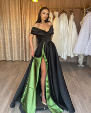 Sexy High Slit Off The Shoulder Neck Black A-line Long Luxury Evening Dresses 2023 Formal Women Formal Gowns Robe de soirée