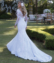 Sexy Wedding Dresses Mermaid Long Sleeve Tulle Lace Beaded Pearls Formal 2023 New Design Wedding Gowns Vestido De Noiva KW11