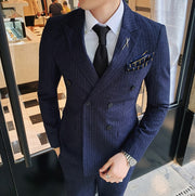 Lattice Retro Design Mens Casual Business Slim Suit Groom Wedding Dress Tuxedo ( Jacket+ Vest + Pants)