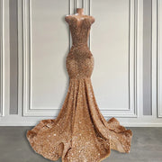 2024 Sparkly Gold Diamonds Long Prom Dress