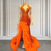 Sparkly Sequin Orange Prom Dress 2024