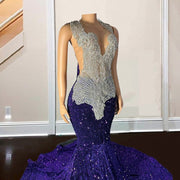 Sparkly Sequin Purple Prom Dresses 2024 Zipper Back Crystal Mermaid Rhinestone Party Gowns Evening Wear Robe Doré Mariage