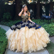 Sweetheart Off The Shoulder Quinceanera Dresses Tiered Ruffles Princess Ball Gown Sweet 16 Dress Sweep Train Contrast Color
