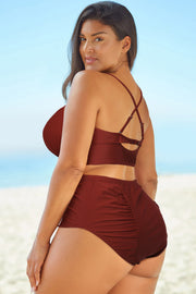 Halter Neck Crisscross Ruched Two-Piece Swimsuit