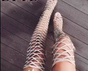Hot sale Sexy Rivets Cut Outs Lace up Thigh high Boots Over the Knee Fretwork Gladiator High heels Sandals Boots women