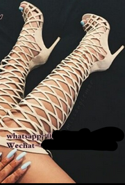 Hot sale Sexy Rivets Cut Outs Lace up Thigh high Boots Over the Knee Fretwork Gladiator High heels Sandals Boots women