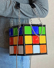 Colorblock Chain Strap Cube Hanbag