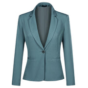 Ladies 2-Piece Professional Business Office Lady Solid Color One Button Suit (Blazer + Pants)