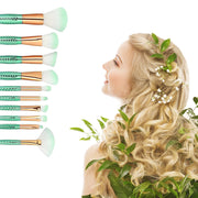 11Pcs Mermaid Makeup Brush Face Eyebrow Lip Eyeliner Brush Green Gold Tool Set