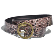 Women Snake Skin Leather Belt Fashion O-Ring Soft Faux Leather Waist Belts