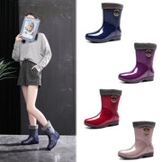 Lady New Women PVC Fur Warm Rain Boots Solid Short Tube Low Heel Female Shoes Adult Waterproof Jelly Rubber Boots Candy Colorghn