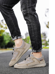 Spring Summer Leather Mesh Casual Shoes Men Slip on Elastic Band Low Top Sneaker Fashion Round Toe Solid High Quality Breathable