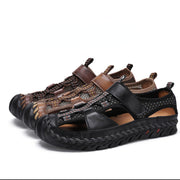 Summer Mesh Leather Sandals Men Plus Size Outdoor Sport Casual Outer Wear Elastic Band Beach Shoes Breathable Cool Vintage Color