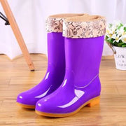 Mid-tube Rain Boots Women Non-slip Rain Boots Waterproof Shoes Overshoes Water Boots Fashion Plus Velvet Warm Women Work Shoesdr