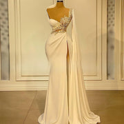 KADIER NOVIAS Long Mermaid Ivory Women's Wedding Dresses 2022 with Slit Bridal Gown Pearls Beads Robe De Mariee