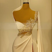 KADIER NOVIAS Long Mermaid Ivory Women's Wedding Dresses 2022 with Slit Bridal Gown Pearls Beads Robe De Mariee