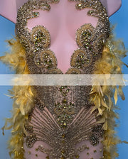 Luxurious Gold Rhinestone Sheer Top Mermaid Prom Dress