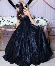 Black Sparkly Strapless Quinceanera Dresses 2022 Sweetheart Sleeveless Ball Gown Vestido De 15 Anos Sweet 16