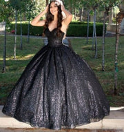 Black Sparkly Strapless Quinceanera Dresses 2022 Sweetheart Sleeveless Ball Gown Vestido De 15 Anos Sweet 16
